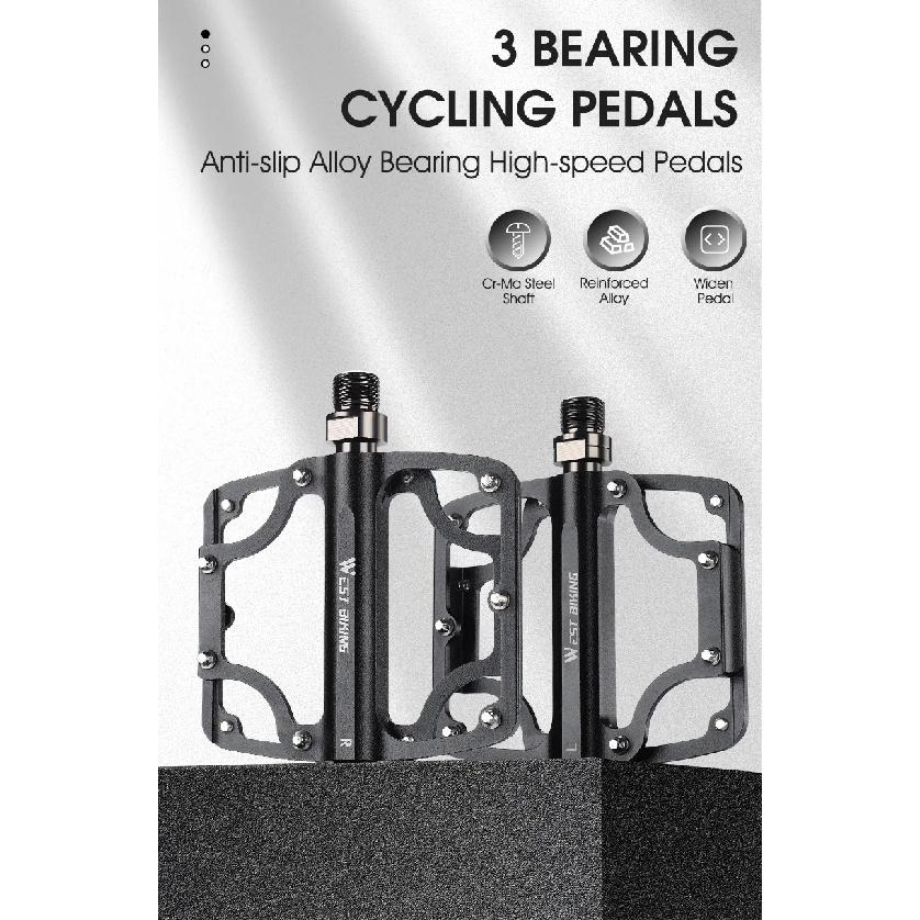 WEST BIKING Bicycle Ultralight Pedal 3 Bearing Pedals Aluminum Alloy CRMO Cycling Footboard for BMX MTB Bike Pedals Accessories
