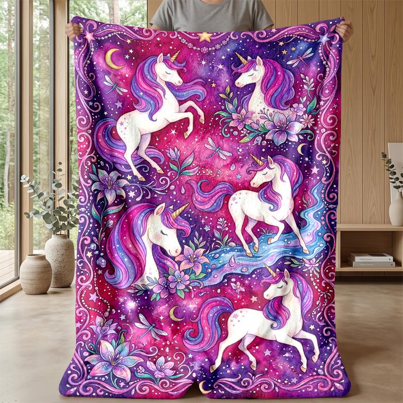 Fantasy Unicorn Scene Theme Blanket Lightweight Warm Flannel Blanket Decorative Throw Blanket for Home Decoration