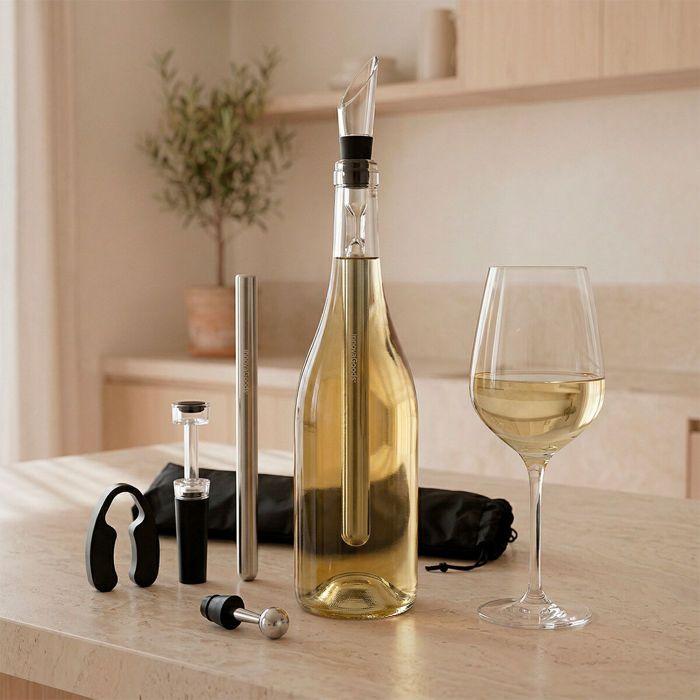 Dárková sada příslušenství k vínu s chladiči, řezačkou kapslí, provzdušňovačem, zátkami a taškou InnovaGoods COFFRET SOMMELIER
