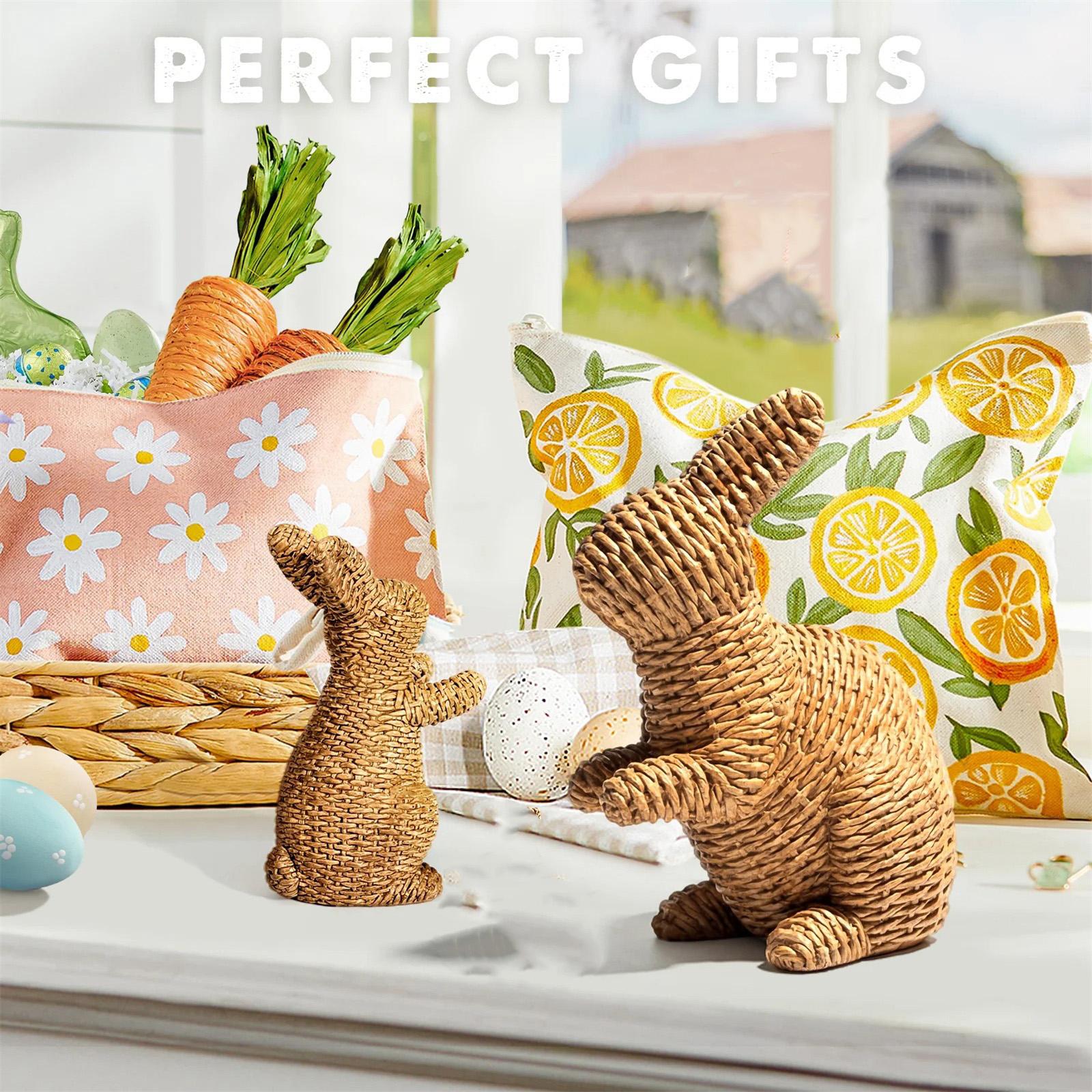 

2Pcs Easter Decor, Easter Rattan Bunny Resin Ornaments For Home Courtyard Tabletop To Enhance The Easter Atmosphere one size