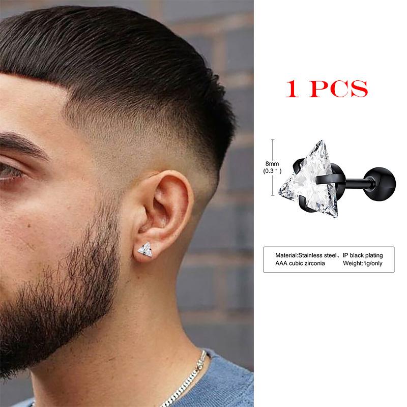 

Чоловіча сережка-пусета, Трикутні пірсинговані сережки-пусети з кристалами циркону, Маленькі мінімалістичні пусети з нержавіючої сталі для чоловіків і жінок, Циркон