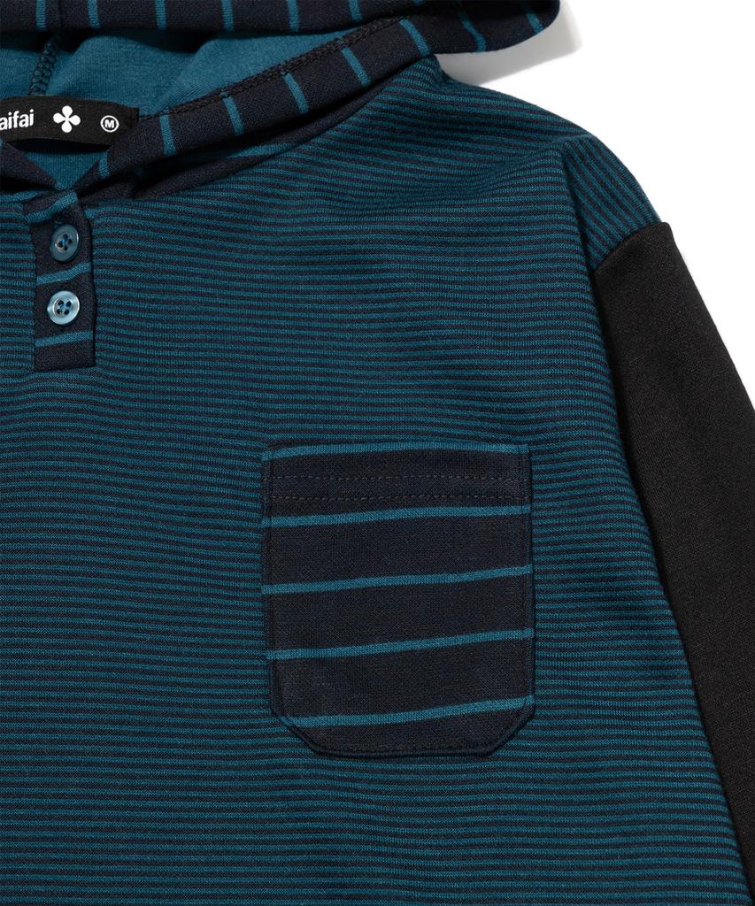 KAIFAI Panel Stripe Long Sleeve Hoodie (Blue) K26Qb223