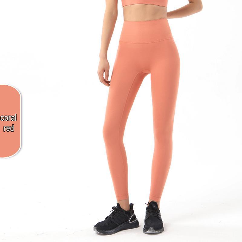 Pantaloni da Yoga da Donna a Vita Alta, Effetto Solleva Glutei Color Pesca - Senza Cuciture Visibili, Sensazione Nuda
