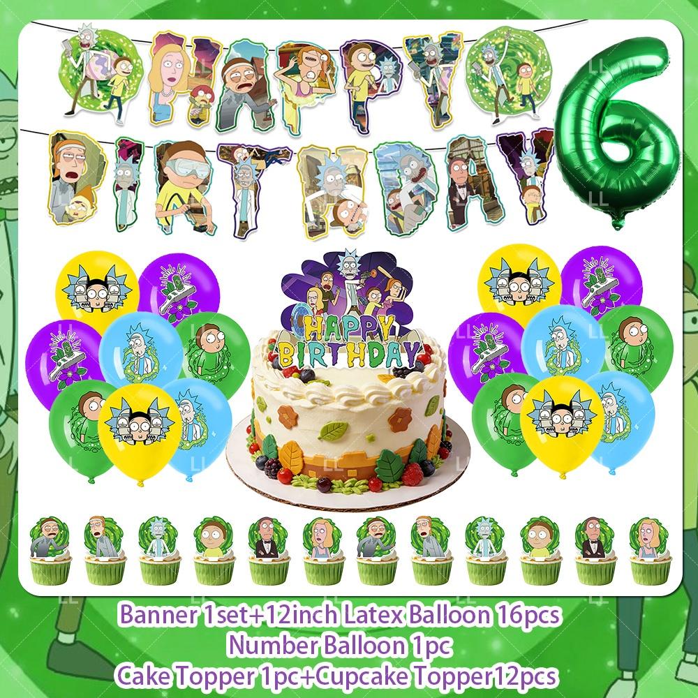 Rick And Morty Fans Child Birthday Party Decoration Anime Character Cake Topper Balloon Set Baby Shower Banner Adults Kids Gift