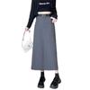 Women's Gray Midi Skirt - 2024 Spring/Autumn Collection: High Waist, Slimming Draped A-Line with Slit.
