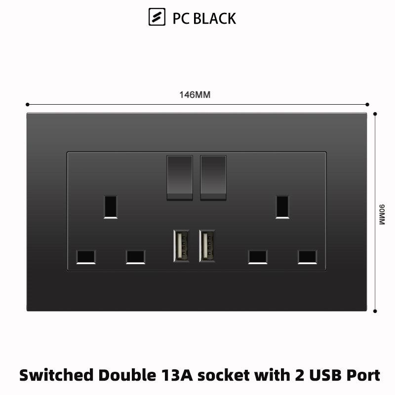 British 13A Socket with USB-C Fast Charging, Hong Kong & Macau Version, Black 3-Hole Square Pin 86 Panel