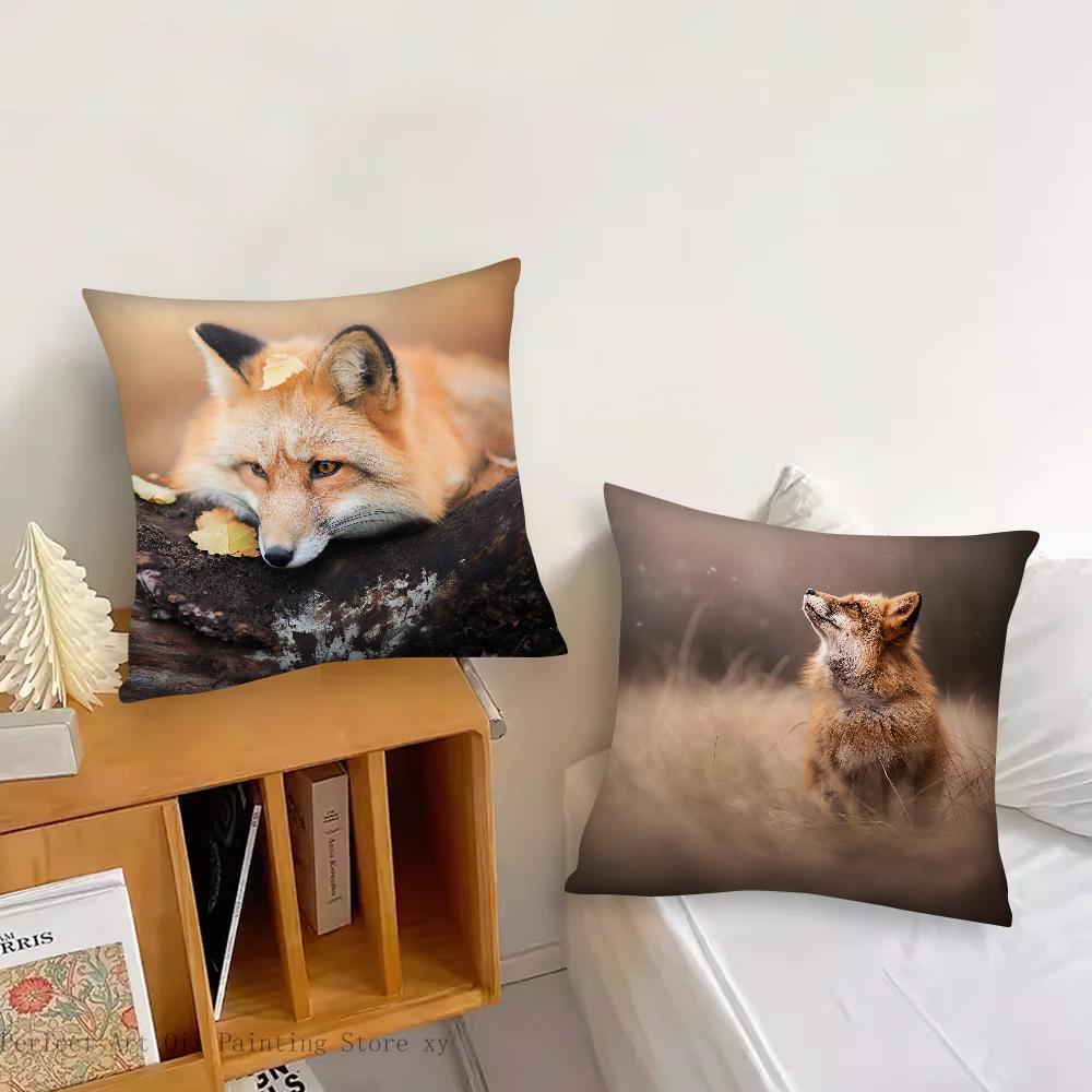 Cute Wild Fox Pillow Case Fashion Square Pillowcase Bedroom Sofa Room Ins Decoration Leisure Cushion Cover 40x40