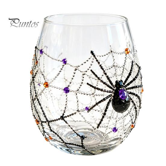 Cute Ghost Pumpkin Spider Web Glasses Halloween 3D Embossed Glass, Painted Tumbler, Durable Cold Drink Tumblers Lead-free Wine Beverage Cup for Party