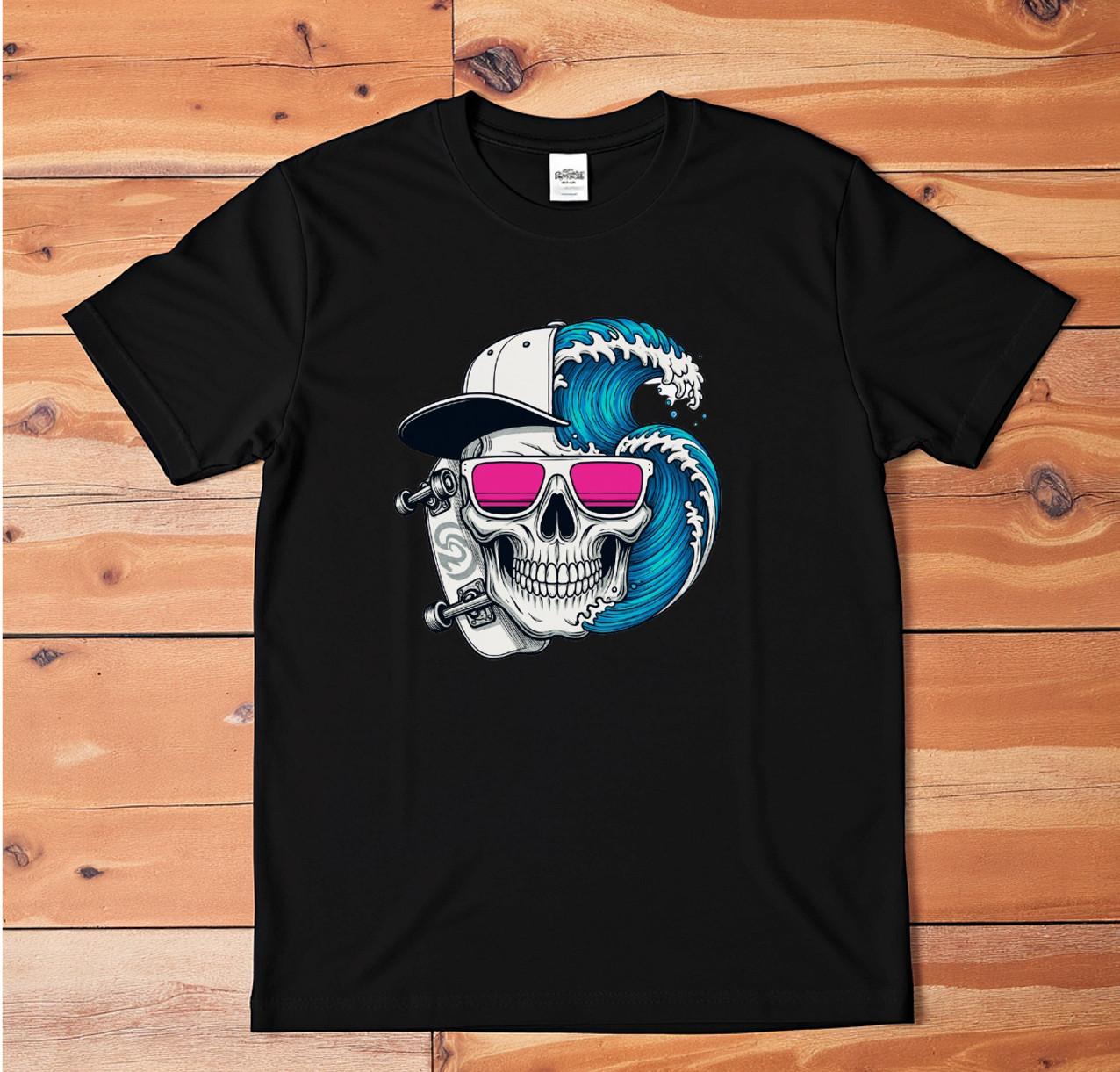 Surf Skull T-Shirt | Skateboard Wave Graphic Tee | Cool Beach Punk Streetwear S разноцветный