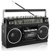 Boombox Estilo Retrô Anos 80 com Toca-Fitas Embutido, Suporte a Bluetooth, USB e Cartão SD, Rádio AM/FM/SW1/SW2, Estéreo de 24W e Alto-falantes Duplos (WTB-73