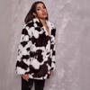 Women's Harajuku Style Black and White Cow Print Faux Rabbit Fur Coat - European and American Autumn/Winter Jacket