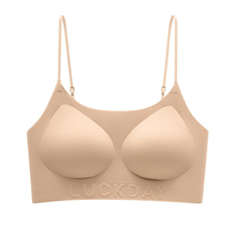 Nude Seamless Wireless Bra with Embossed Luckday Letter Print and Adjustable Thin Straps S дубильная кора