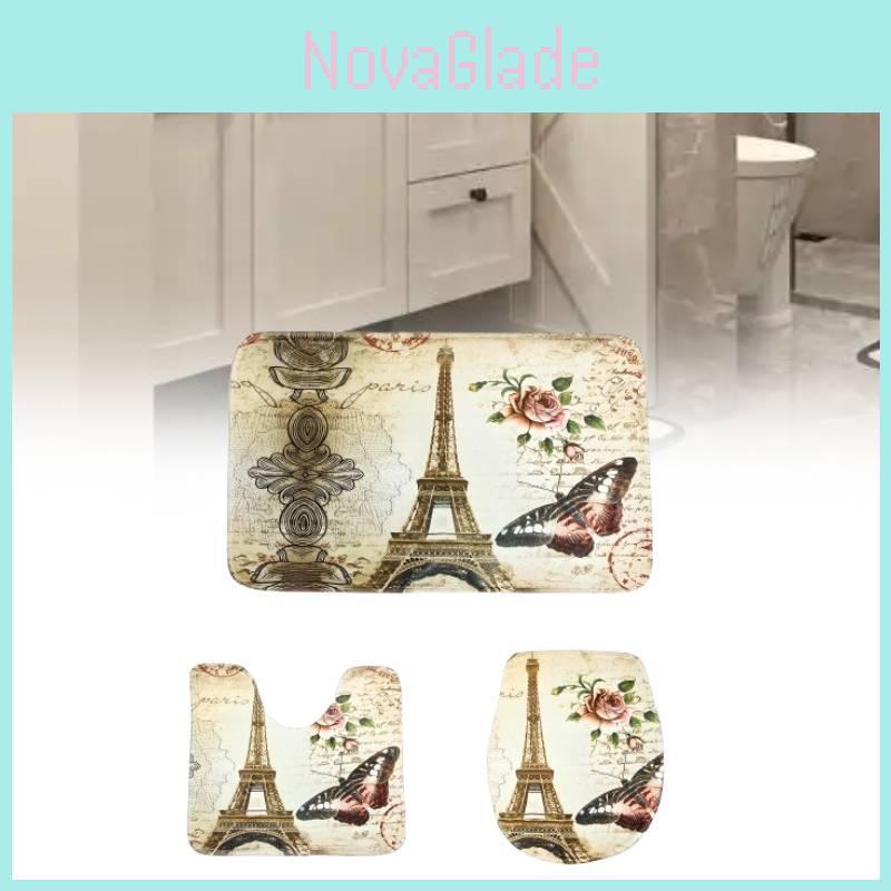 Set Tappetino da Bagno Torre delle Farfalle Poliestere Antiscivolo Assorbente per Decorazione Bagno