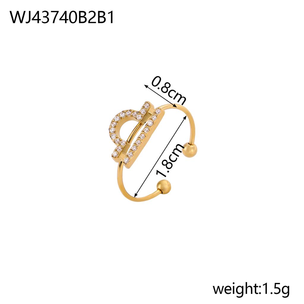 CARLIDANA Vintage Letter Heart Adjustable Gold Plated Stainless Steel 12 Zodiac Sign Zircon Letter Open Ring Jewelry Women