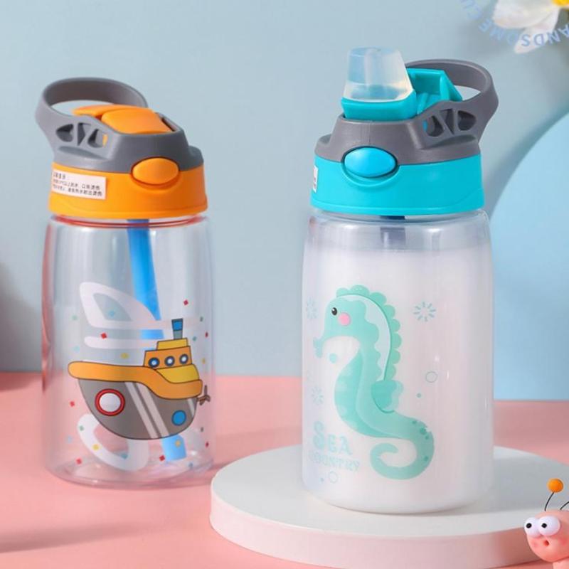 480Ml Kids Water Sippy Cup Cartoon Baby Feeding Cup With Straws Leakproof Water Bottle Outdoor Portable Duckbill Straw Cups