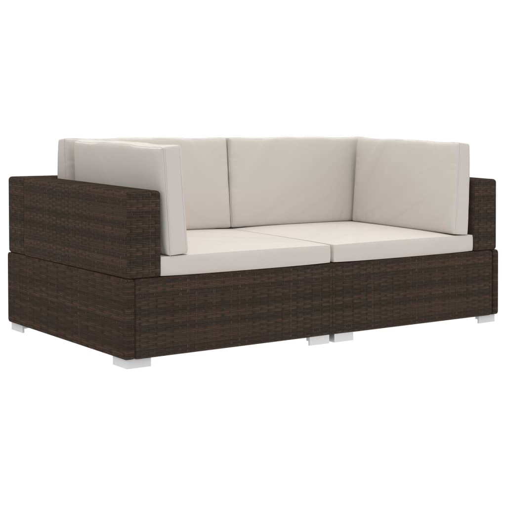 Corner Sofa Set 2 pcs with Cushions Brown Poly Rattan