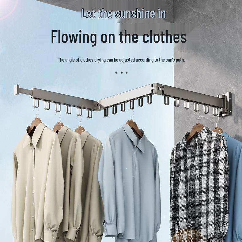 Wall-Mounted Telescopic Folding Clothes Drying Rack for Indoor/Outdoor Use