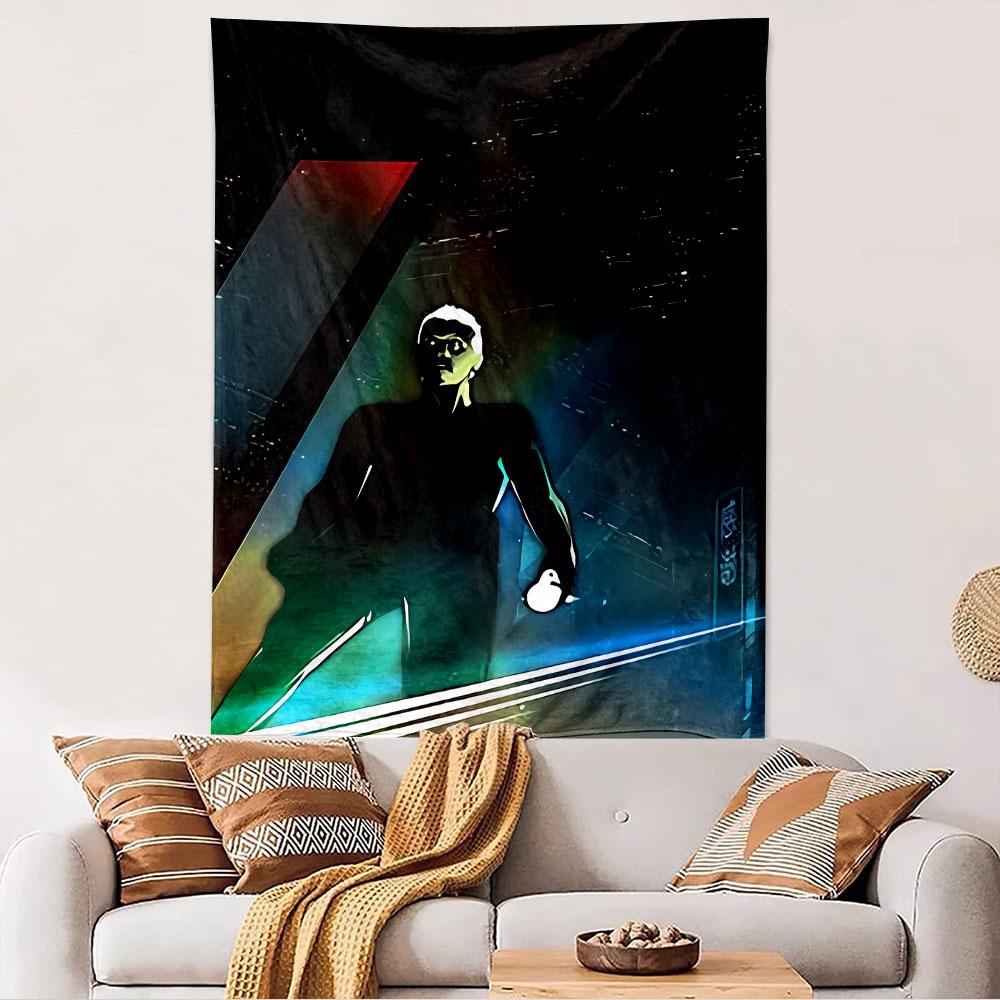 White Hair Cyberpunk Man Tapestry Wall Hanging, Rainy Neon City Silhouette Art, Futuristic Wall Decor for Bedroom Living Room Dorm