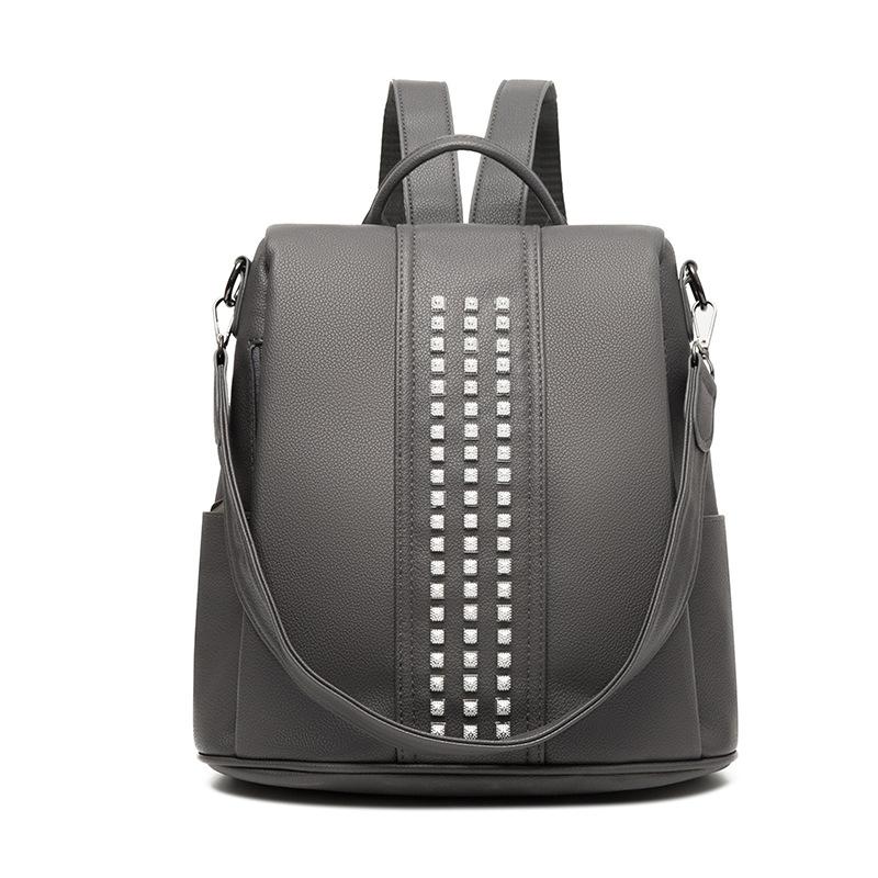 Rivet Backpack Fashionable Women's Anti-theft Schoolbag Multi-purpose Versatile One-shoulder Backpack Soft Leather Women's Bag