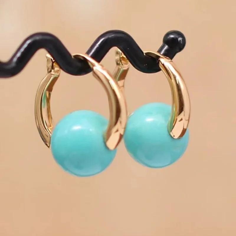 

Charm New In Ethnic Style Simple Light Green Round Beads Earrings For Women With Light Luxury Turquoise Earings Hoop Jewelry