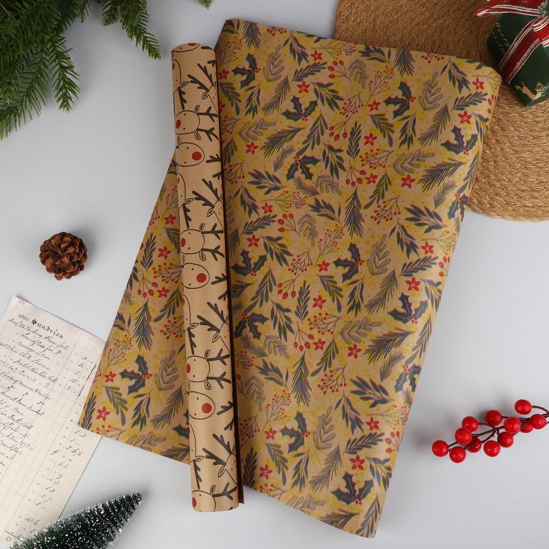Christmas Gift Wrapping Paper Kawaii Cute Reindeer Wrapping Paper Kraft Paper Xmas Party Favors Decoration Handmade Gifts