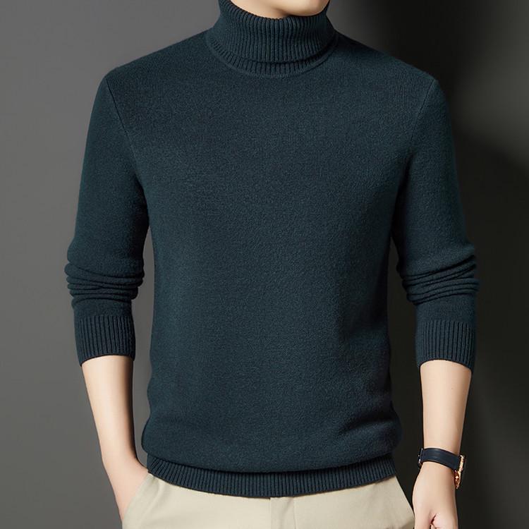 Men's Thick Wool High Neck Sweater - Autumn/Winter Solid Color Knitwear