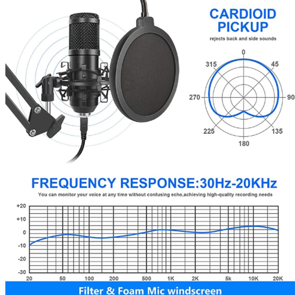 Condenser Microphone Set Multi-purpose Streaming Microphone Kit Sound Card Microphone Stand
