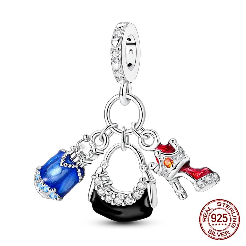Authentic Original 100% Copper Metal High Heels Wine Glass Lipstick Charm Bead Components Compatible With Women Bracelets Do It Yourself High Quality