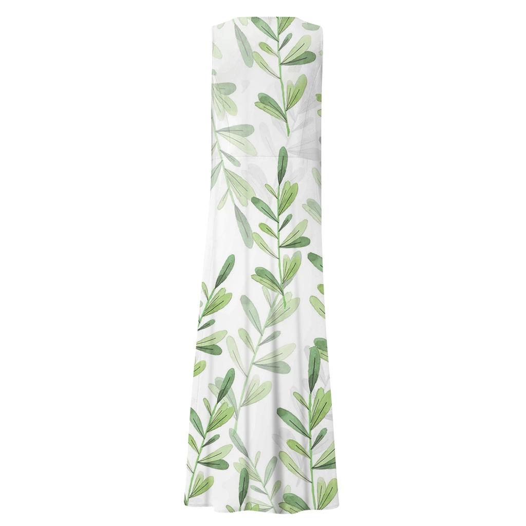 Women's Casual Comfortable Floral Print Sleeveless Cotton Pocket Dress