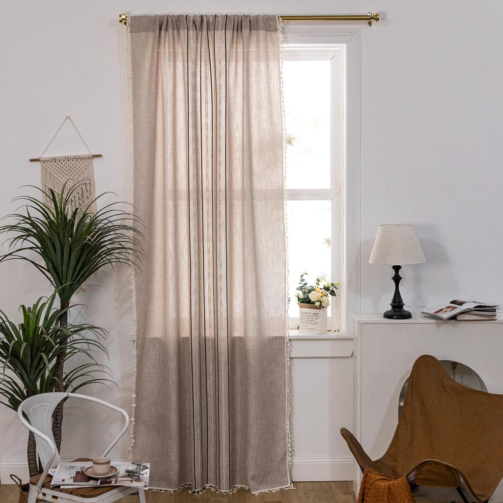 Finished Curtains American Country Living Room Semi-Blackout Windows Geometric Stripes Coffee Kitchen Curtains