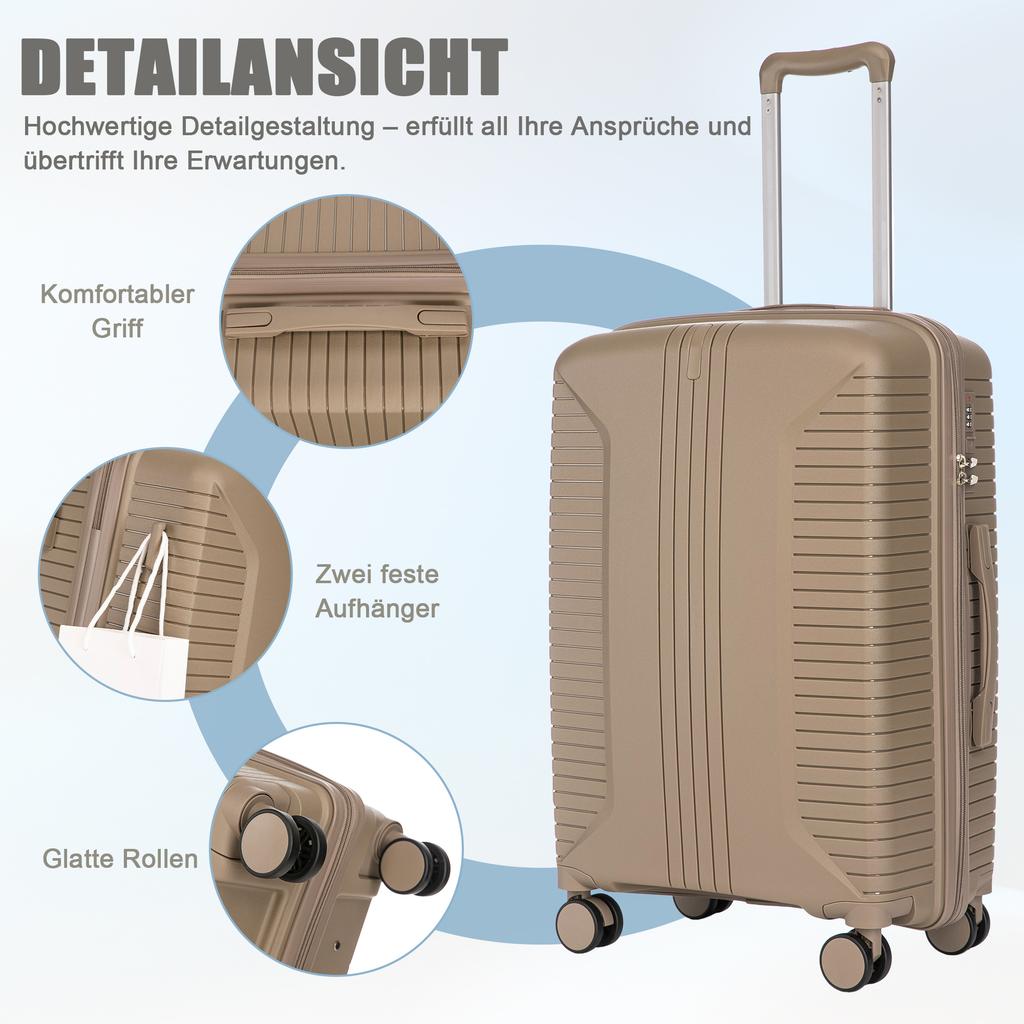 20"/24"/28" 3-Piece PP Spinner Suitcase Set - Sizes with Side Handles, Hanging Hooks & Protective Feet - Integrated Combination Lock (Champagne)