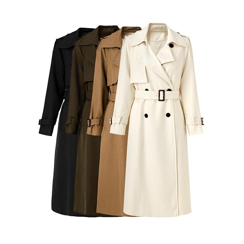 Hoher Trenchcoat schlicht Herbst und Winter mittel und lang hochwertiger Mantel minimalistischer doppelreihiger Trenchcoat