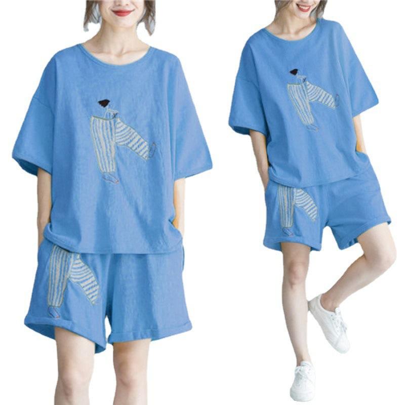 Fat Girl Adds Weight In Summer, Plus Size Sports Suit, Loose, Western-style Short-sleeved Shirt, Shorts, Casual Two-piece Set
