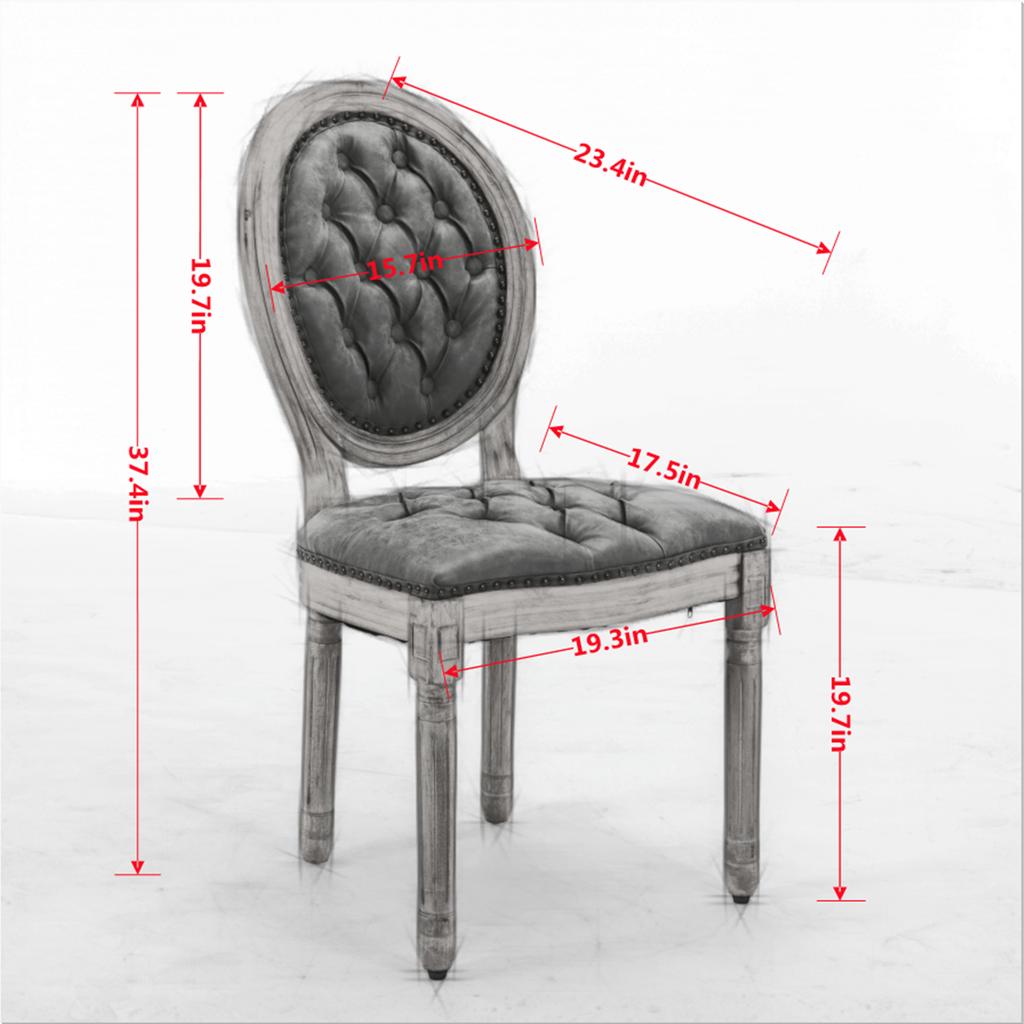 French Country Dining Chairs Set of 2, Solid Wood Frame, Hand Tufted Oval Back, Vintage Sheepskin PU Leather, High Density Foam & Steel Spring Cushion