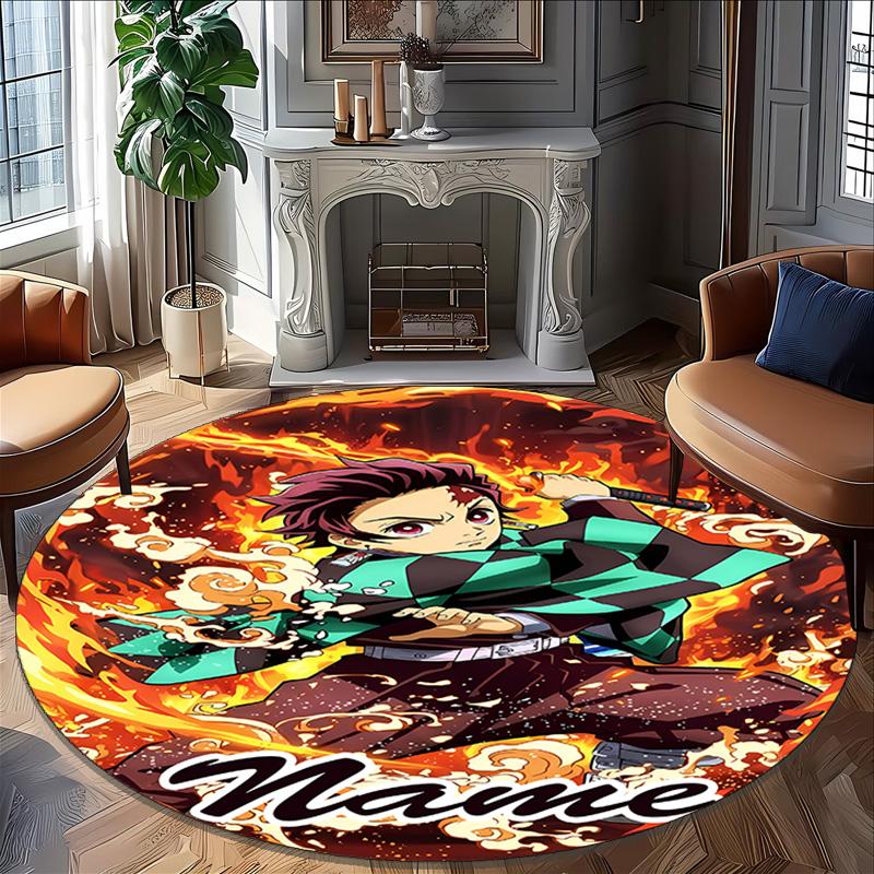 Customizable Demon Slayer6 Round Non-Slip Carpet - Ideal for Garden, Picnic, Office, Perfect for Decoration, Suitable For All Seasons