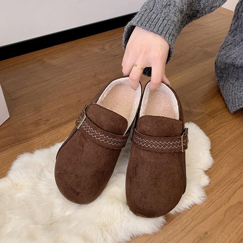 Fleece women's new winter comfortable warm cotton shoes retro casual lazy pedal bean shoes