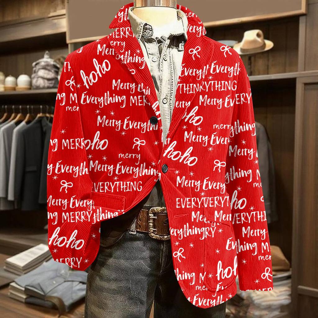 Men's Ugly Christmas Corduroy Warm Pocket Suit Jacket Cardigan Men's Casual Suit