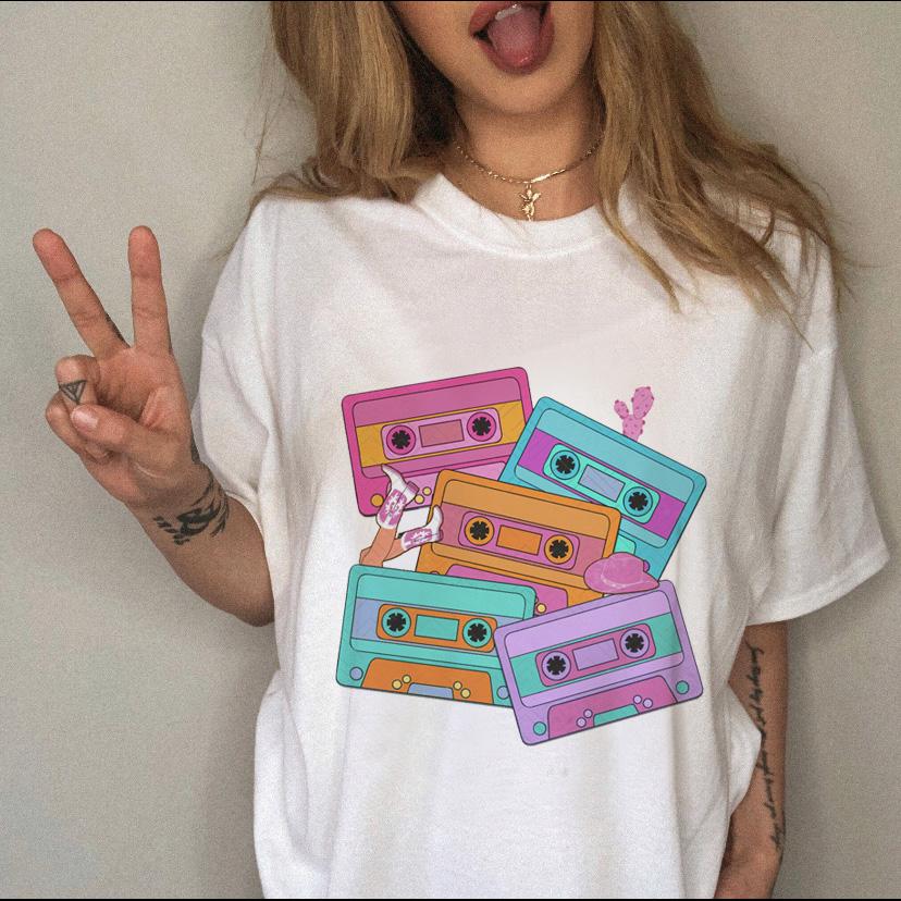 

Женская футболка в стиле вестерн ковбой с мультяшным буквенным принтом, забавная милая женская футболка с коротким рукавом, модная повседневная летняя женская футболка с графикой M