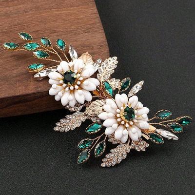 1pz Pinza per Capelli da Sposa Fiore in Lega d'Oro e Perla Fatta a Mano, Accessorio per Capelli da Festa Nuziale