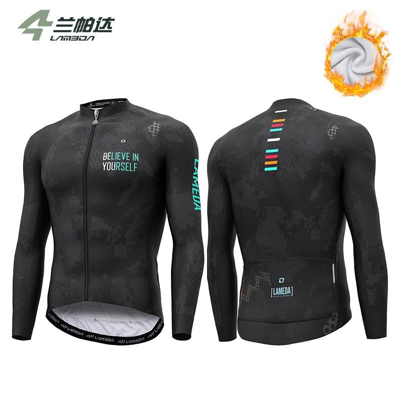 Mens Winter Thermal Cycling Jersey Long Sleeve Fleece Windproof Bike Top Road