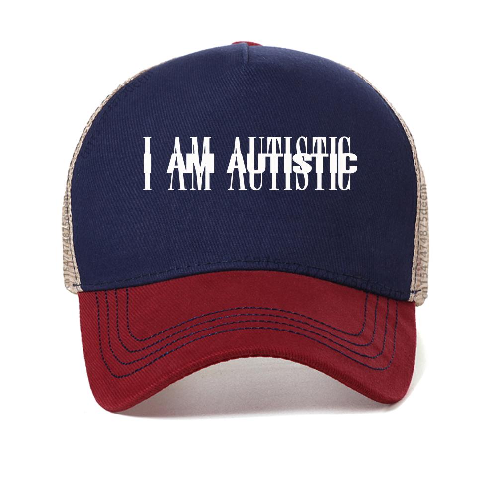 I Am Autistic Print Baseball Cap Men Casual Hip Hop Rapper Funny Caps Sun Mesh Snapback Hat Breathable Adjustable Trucker Hats