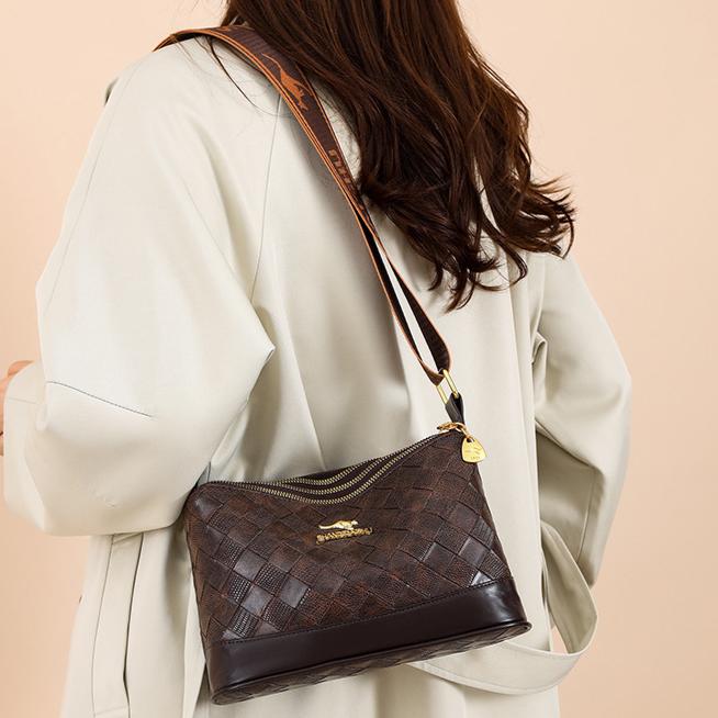 Fashionable Diamond Grid Soft Leather Crossbody Bag, Women's New Style Retro Simple Multi-layer Large Capacity Shoulder Bag, Mother Bag