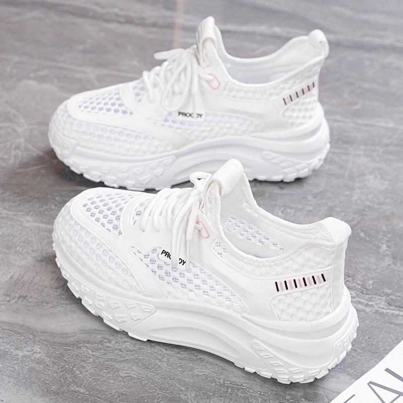 Mesh Breathable Sneakers 2025 Spring and Summer Dad Shoes New Versatile Thick Soles Heightening Super Hot Casual Shoes