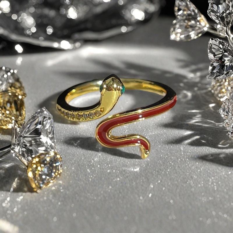 Minimalist Serpentine Full Diamond Zir*****Pen Ring Niche Personality High Sense Light Luxury Exquisite Ring Woman