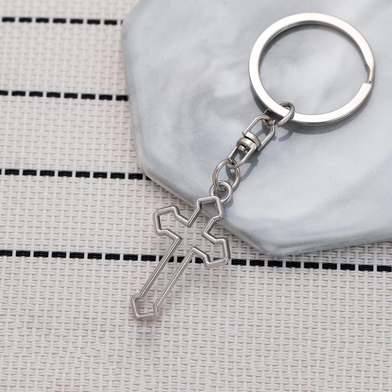 Hollow Cross Stainless Steel Keychain Minimalist Simple Style Fashion Metal Keyring Practical INS Backpack Pendant