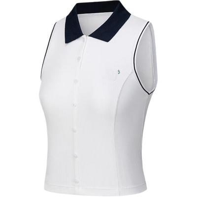 Life Series Spliced Single-Breasted Collar Sleeveless Polo Shirt Women Tops Snow-White 162538101-1