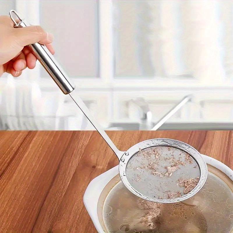 1pc Hot Pot Skimmer- Stainless Steel Fine Mesh Strainer Skimming Grease and Foam, Long Handle Wire Mesh Strainer, Kitchen