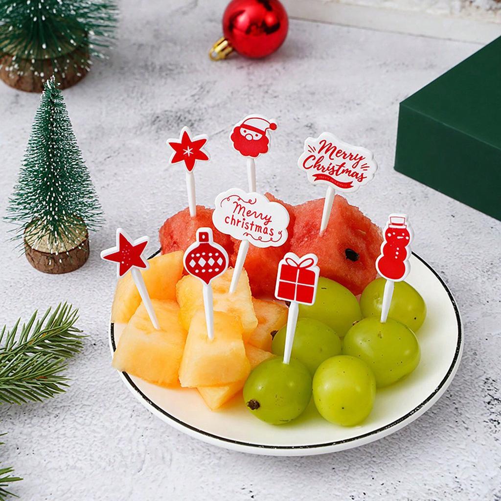 8PCS Christmas Fruit Fork Food Grade Plastic Mini Cartoon Kids Cake Fruit Toothpick Bento Lunch Bento Party Decoration