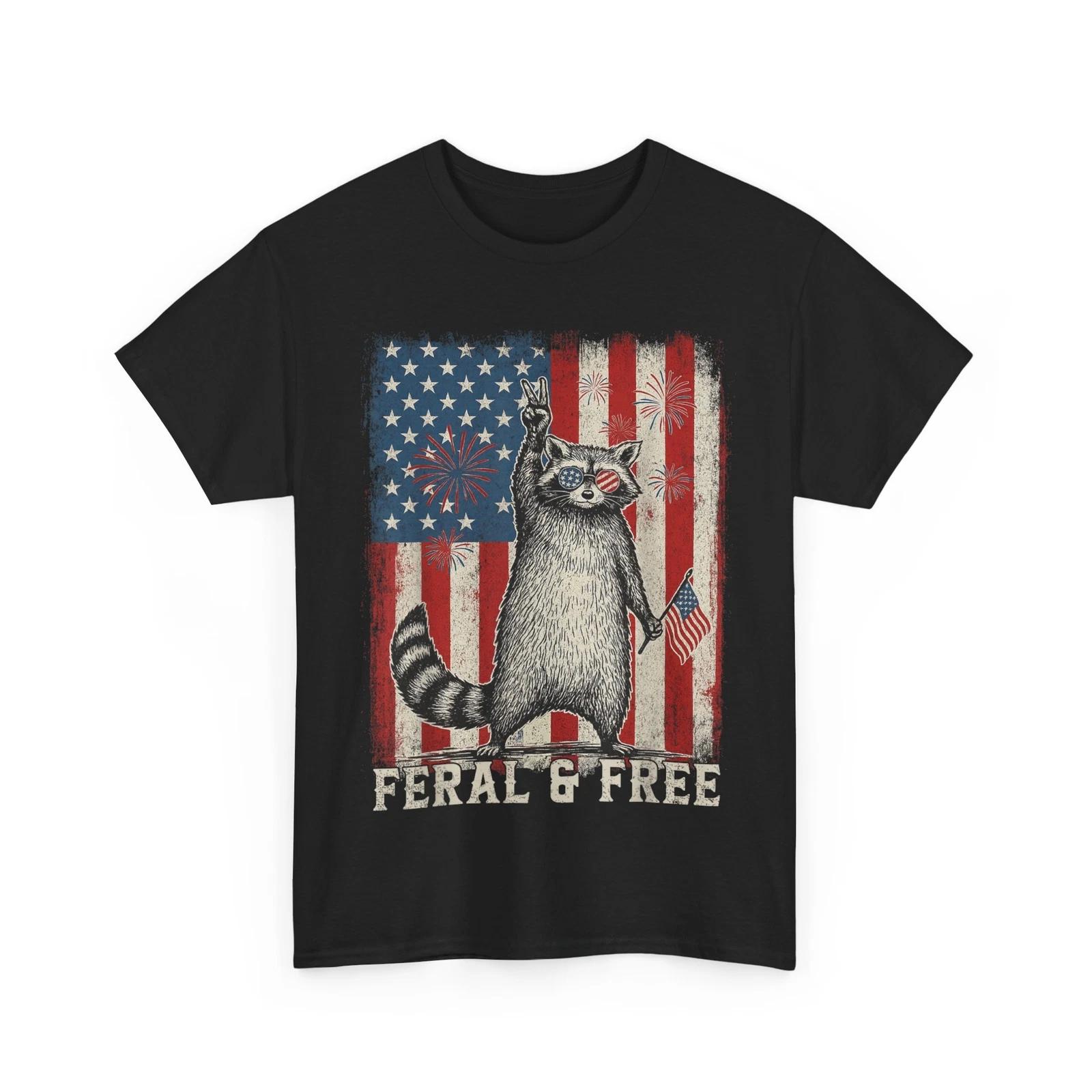Feral & Free Raccoon Fourth of July American Flag Vintage Shirt 4XL