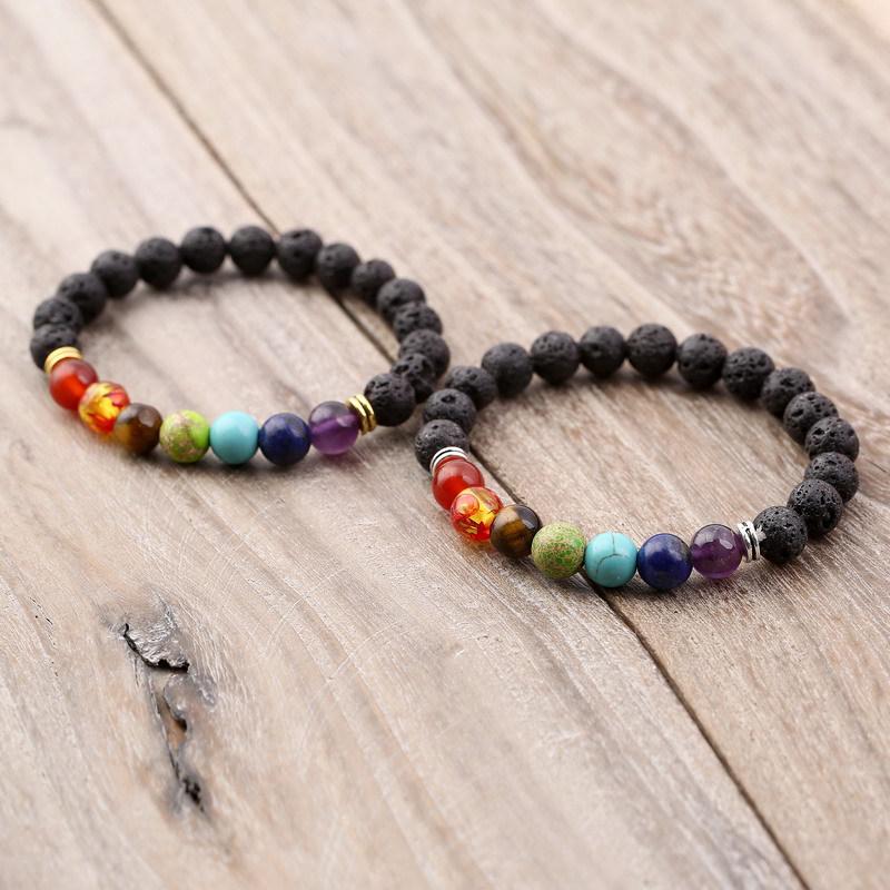 European Bestseller: Alloy & Volcanic Stone Beaded Bracelet with Seven-Color Stones